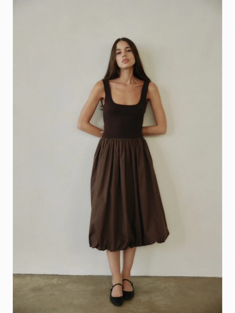 All Row The Bubble Dress with Knitted Top in Brown