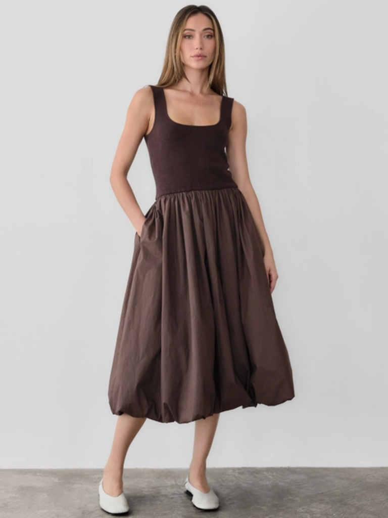 All Row The Bubble Dress with Knitted Top in Brown