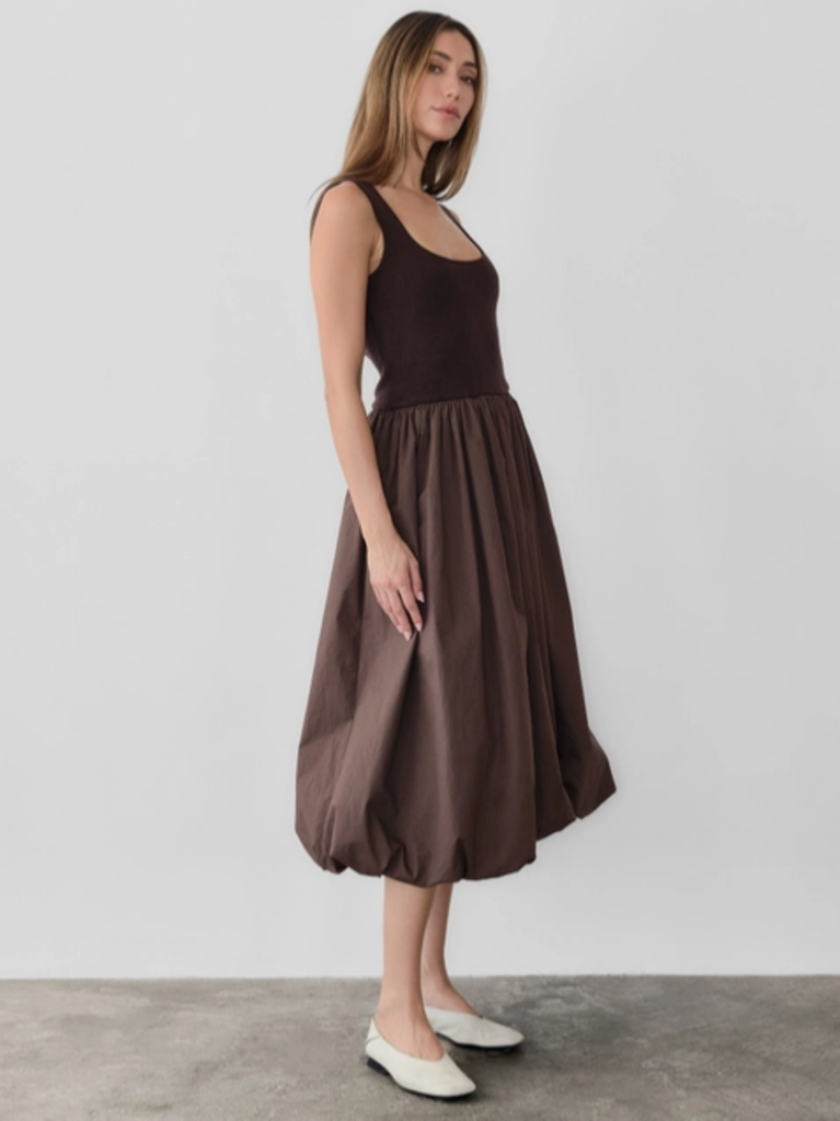 All Row The Bubble Dress with Knitted Top in Brown