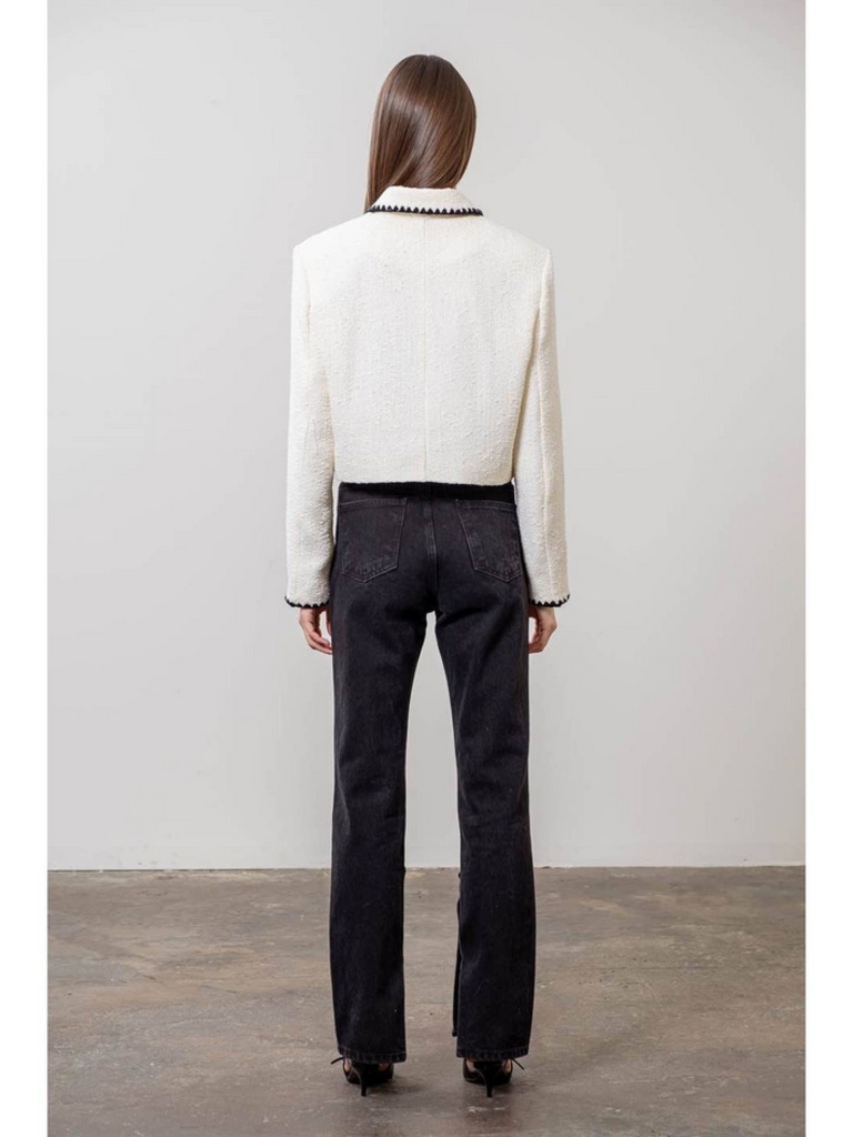 Moon River Crontrast Trim Cropped Blazer