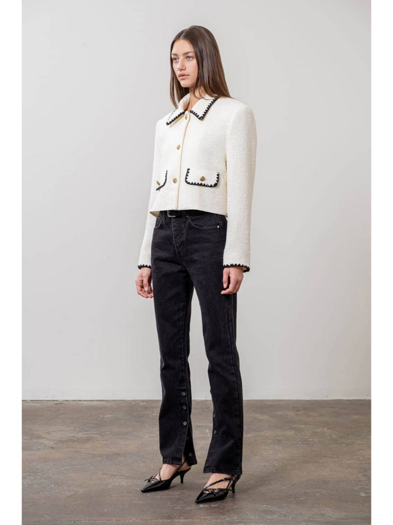Moon River Crontrast Trim Cropped Blazer