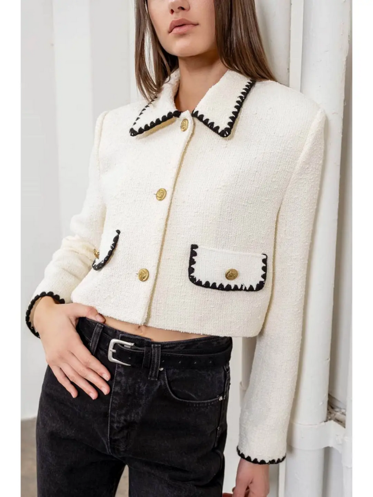 Moon River Crontrast Trim Cropped Blazer