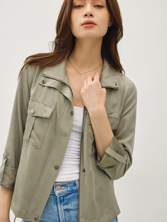 Be Cool Cropped Utility Zipper Safari Jacket