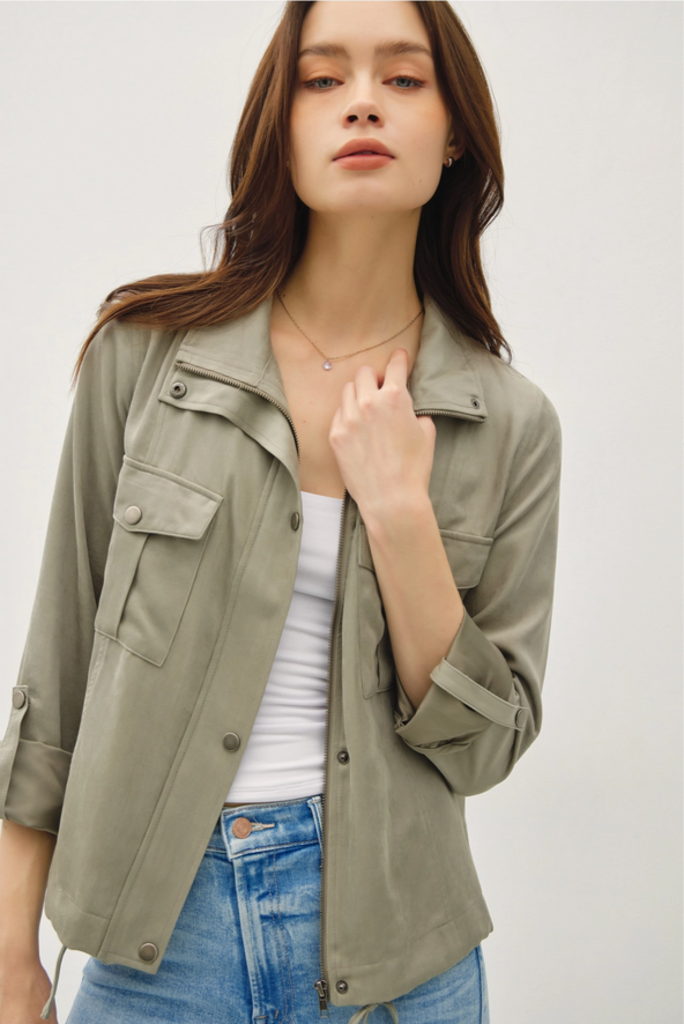 Be Cool Cropped Utility Zipper Safari Jacket