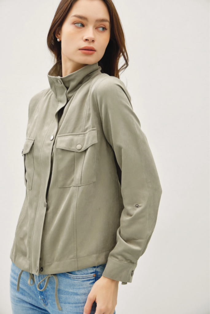 Be Cool Cropped Utility Zipper Safari Jacket
