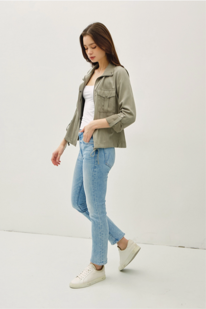 Be Cool Cropped Utility Zipper Safari Jacket