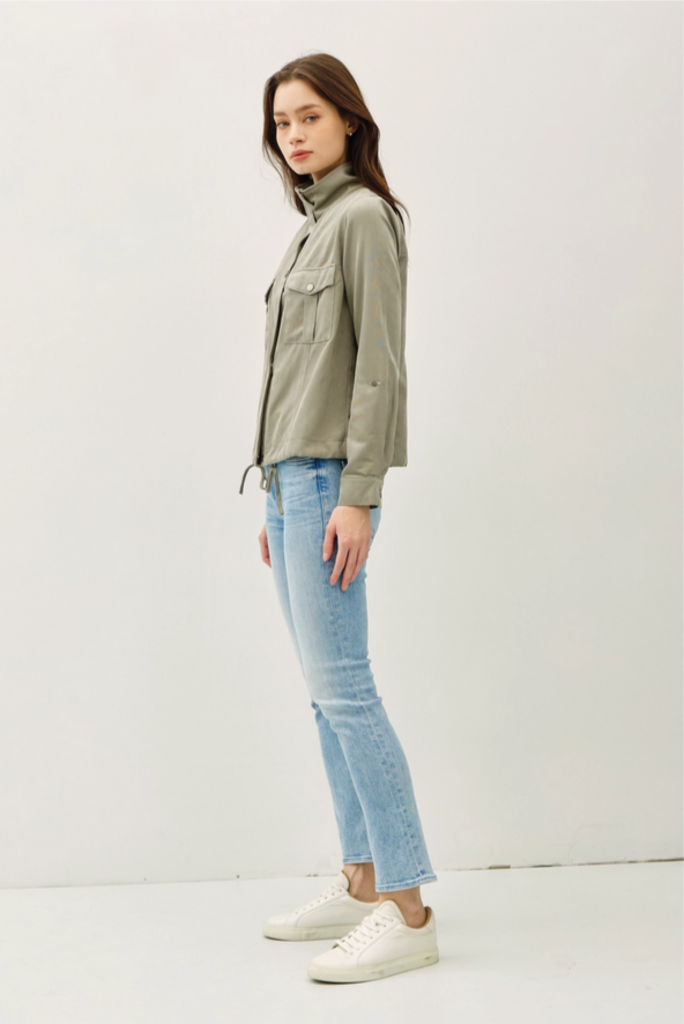 Be Cool Cropped Utility Zipper Safari Jacket