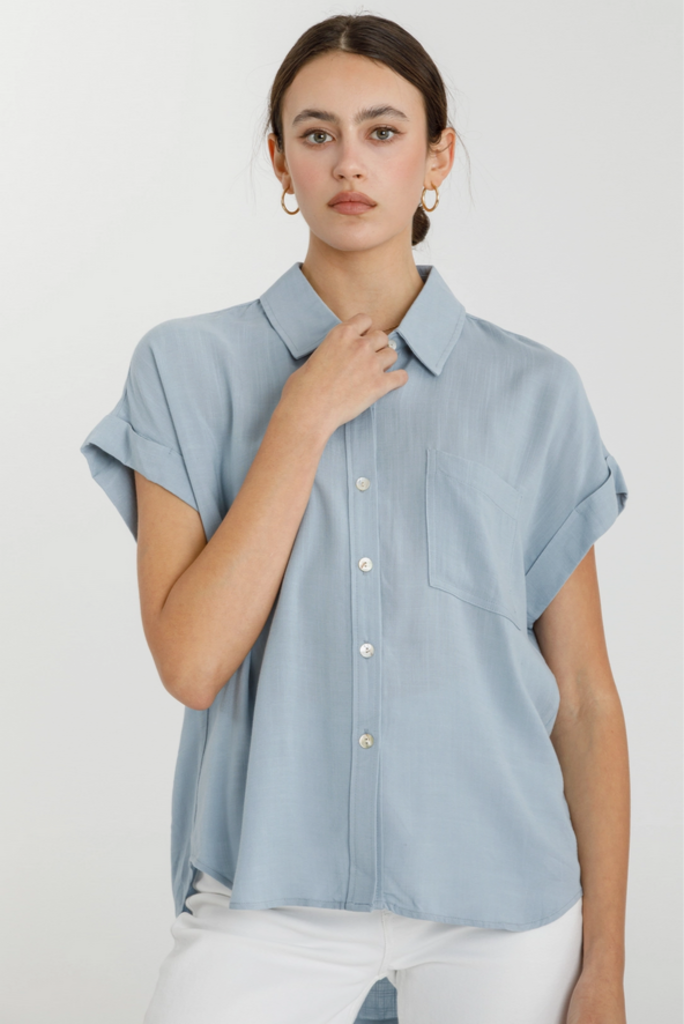 Be Cool Solid Short Sleeve Button Down Shirt