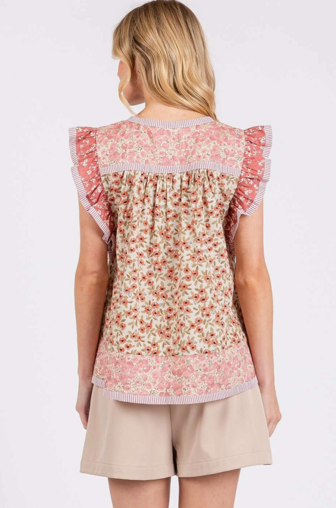 Mittoshop Patchwork Flower Ruffle Sleeve Top