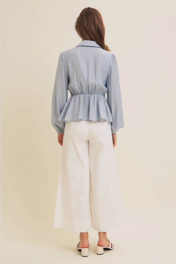 in february Surplice Peplum Blouse with Ruched Waist