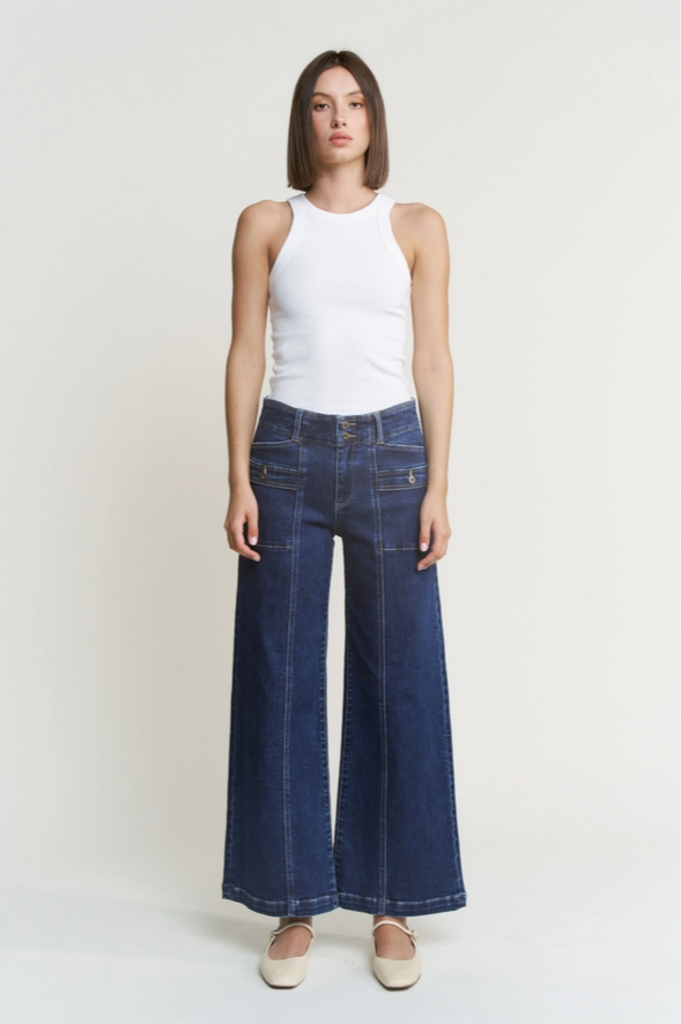 Mica Denim High Rise Wide Leg with Pockets and Seams