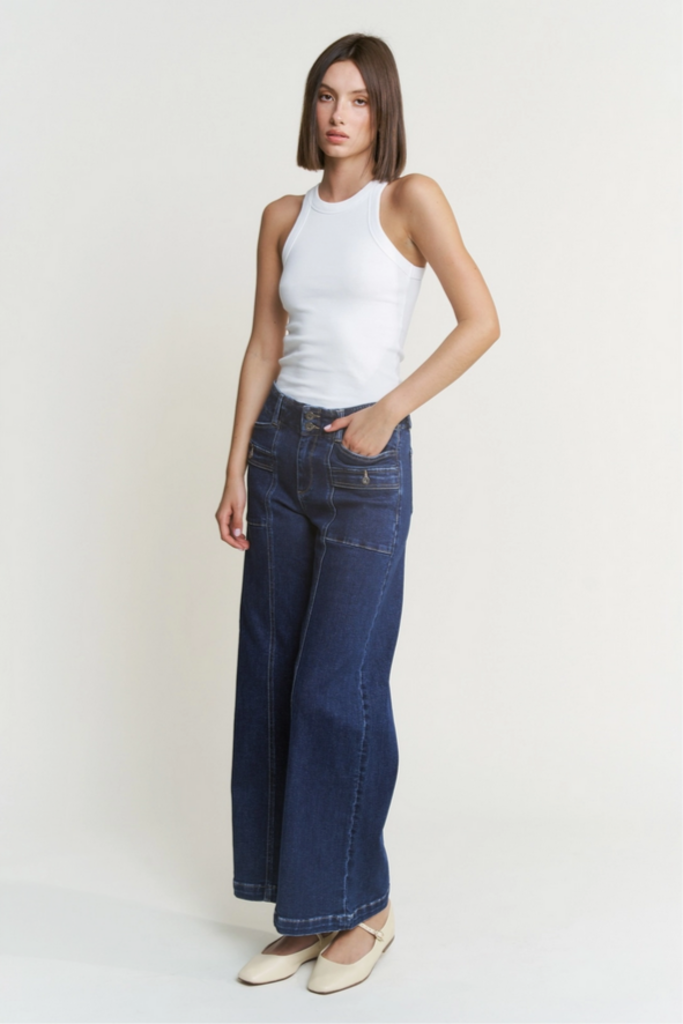 Mica Denim High Rise Wide Leg with Pockets and Seams