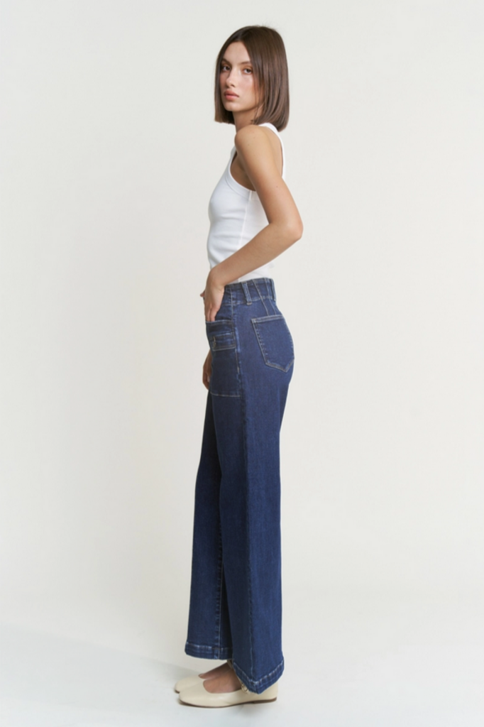 Mica Denim High Rise Wide Leg with Pockets and Seams