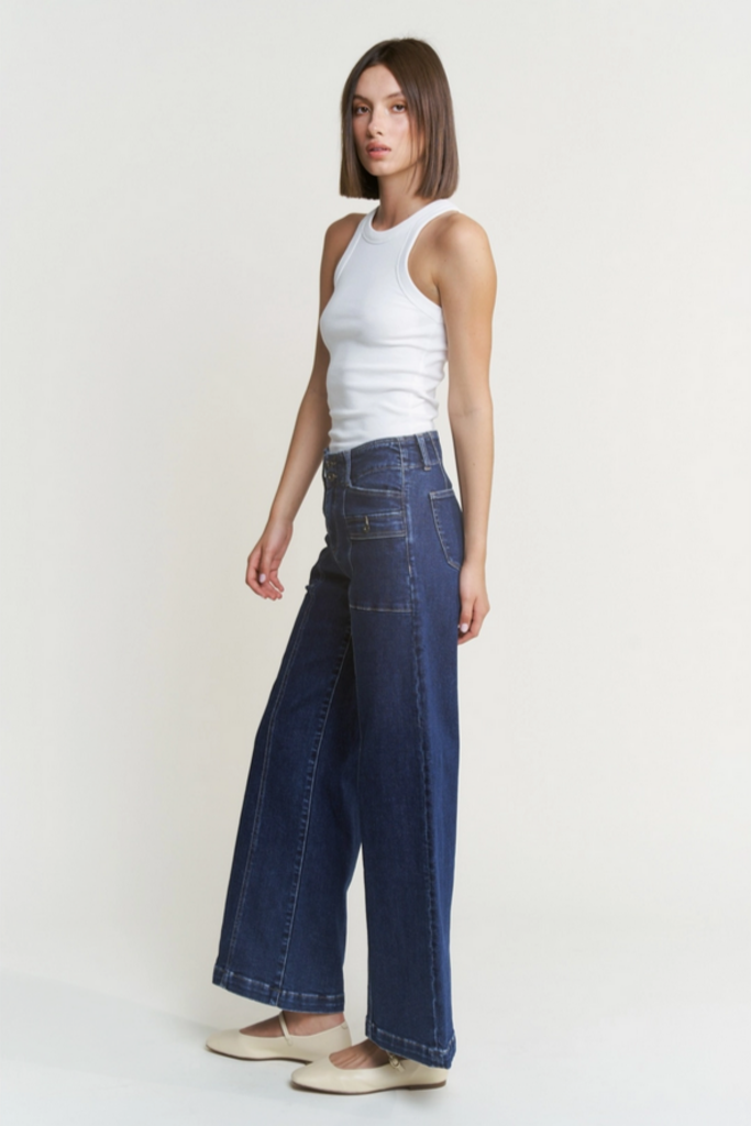 Mica Denim High Rise Wide Leg with Pockets and Seams