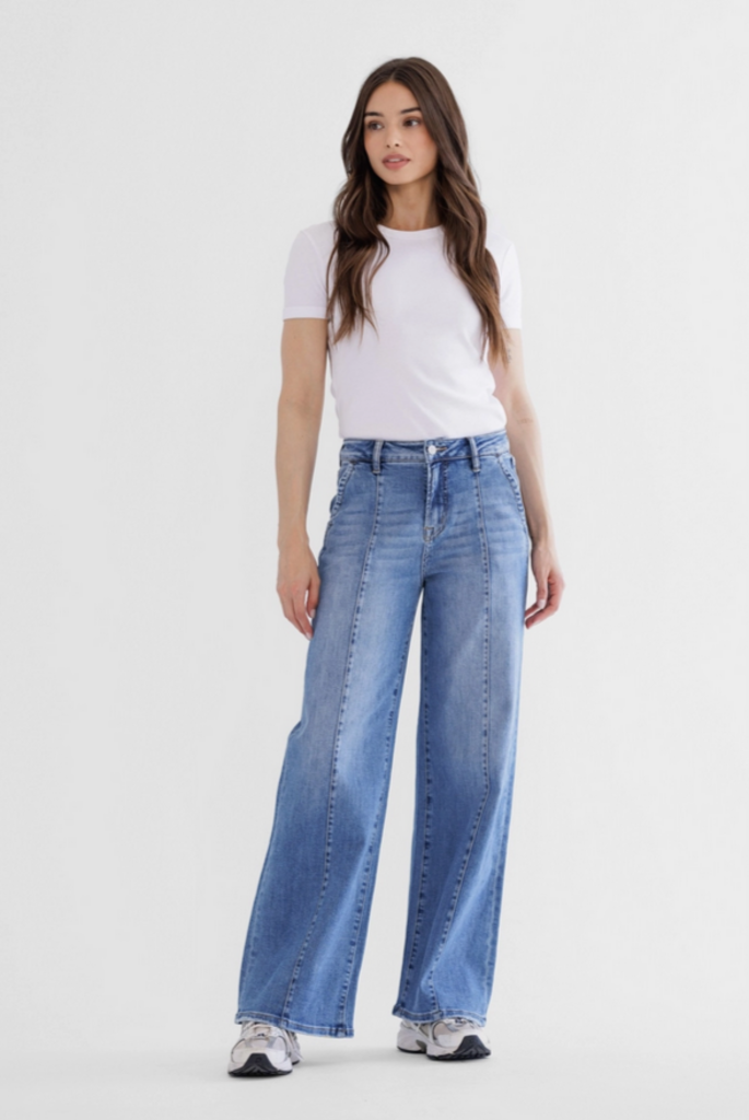 Mica Denim High Rise Wide Leg Jean with Front Seams