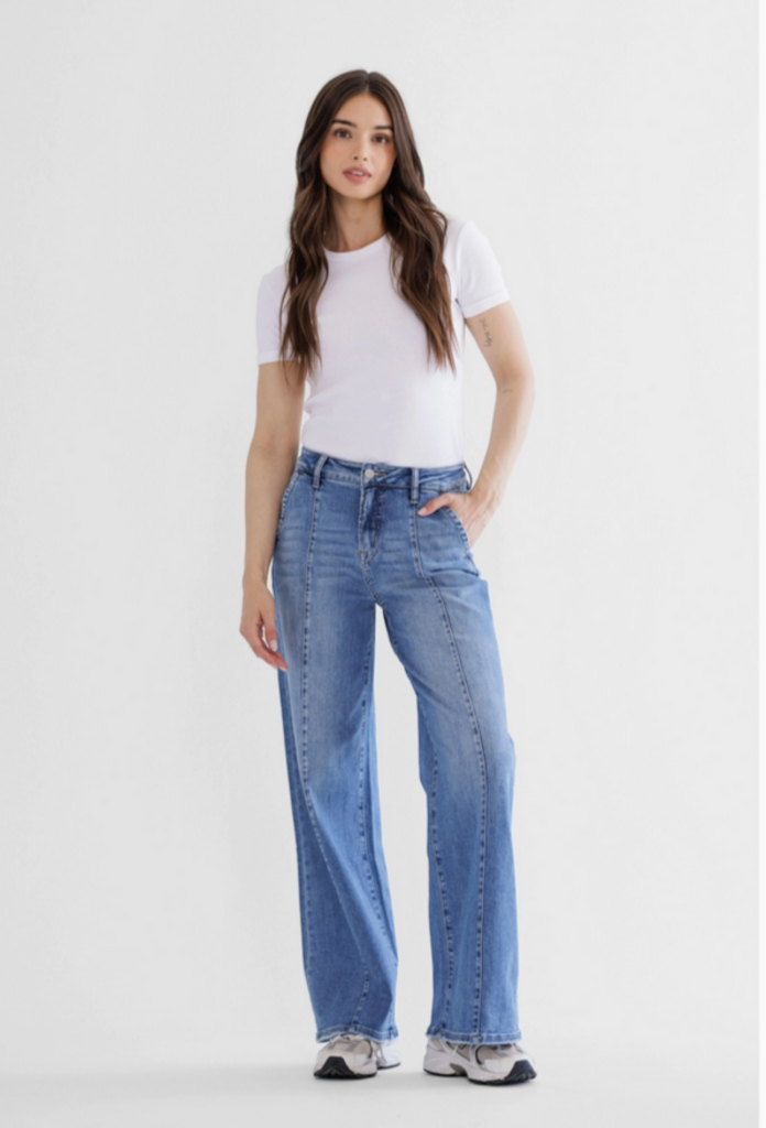 Mica Denim High Rise Wide Leg Jean with Front Seams