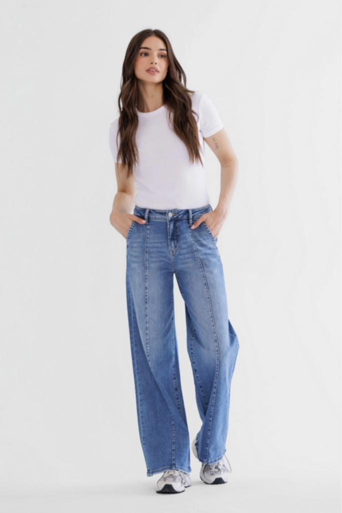 Mica Denim High Rise Wide Leg Jean with Front Seams