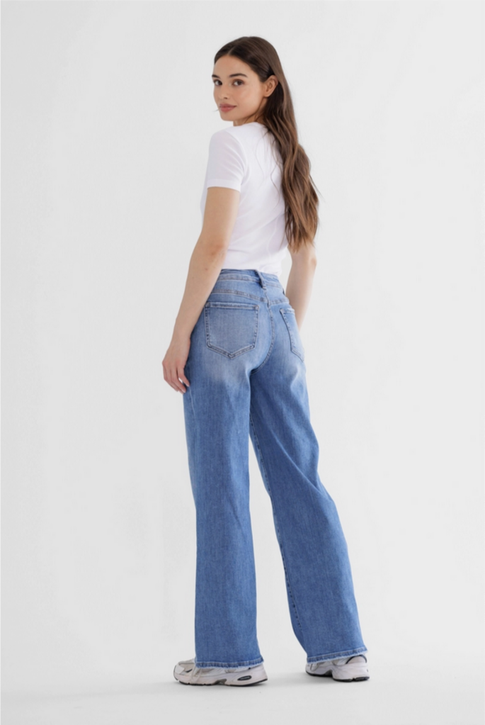 Mica Denim High Rise Wide Leg Jean with Front Seams