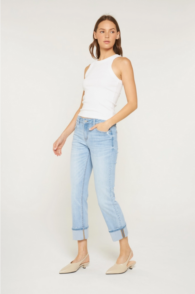 Mica Denim Mid Rise Cuffed Straight Leg Jeans