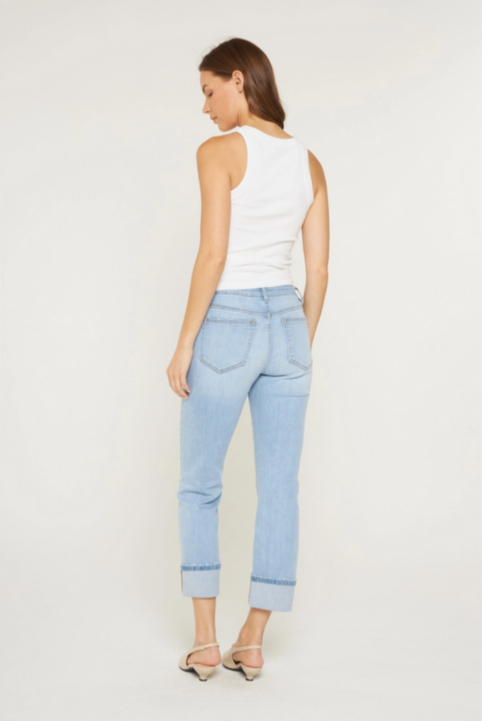 Mica Denim Mid Rise Cuffed Straight Leg Jeans