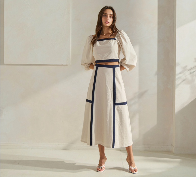 Able Contrast Trim Top & Skirt Set
