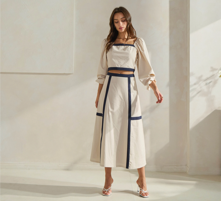 Able Contrast Trim Top & Skirt Set