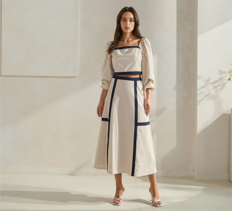 Able Contrast Trim Top & Skirt Set