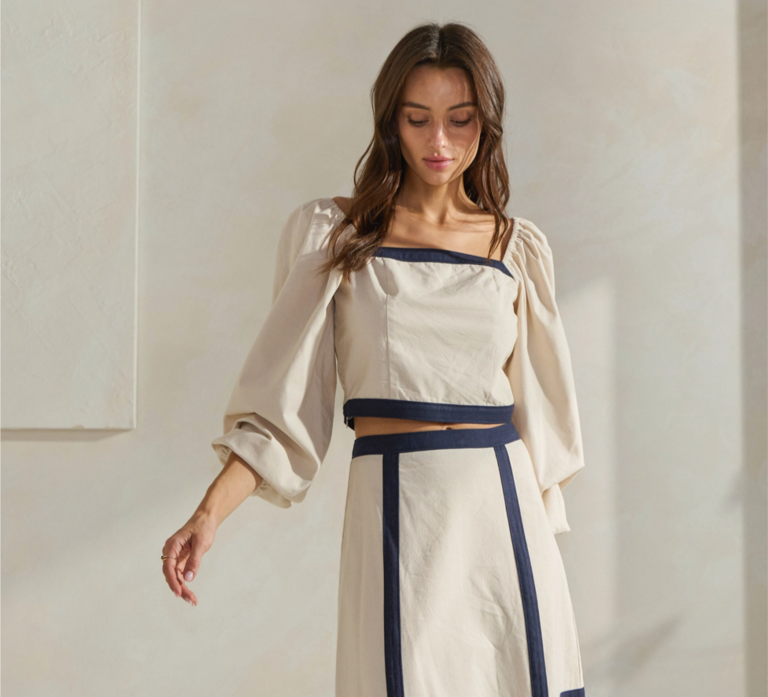 Able Contrast Trim Top & Skirt Set