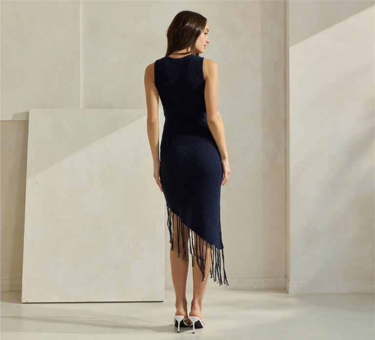 Able Fringe-Trimmed Asymetrical Cotton Dress