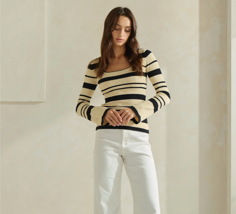 Able Square Neck Striped Sweater Top