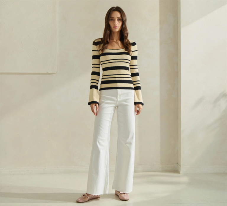 Able Square Neck Striped Sweater Top
