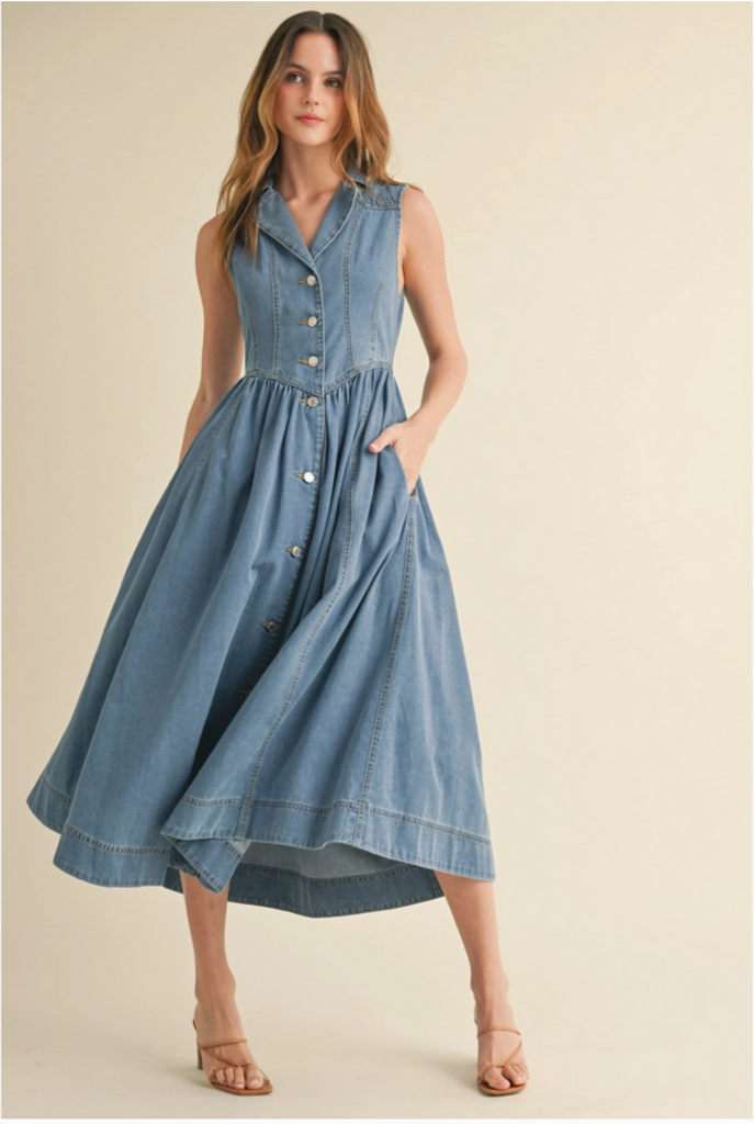 Camellia Sleeveless Denim Midi Dress