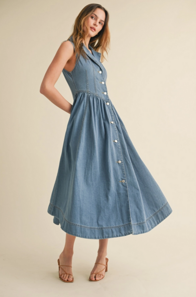 Camellia Sleeveless Denim Midi Dress