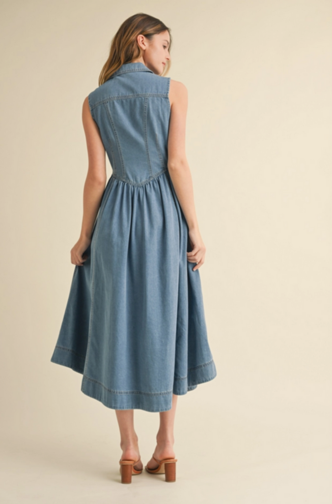 Camellia Sleeveless Denim Midi Dress