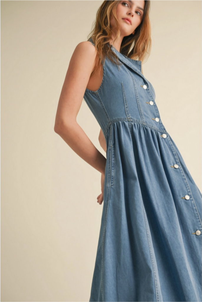Camellia Sleeveless Denim Midi Dress