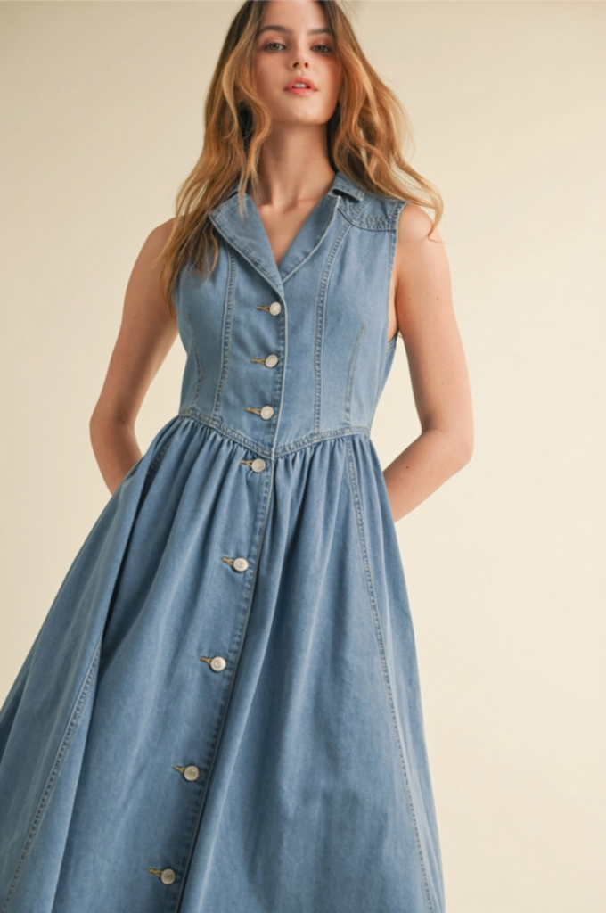 Camellia Sleeveless Denim Midi Dress