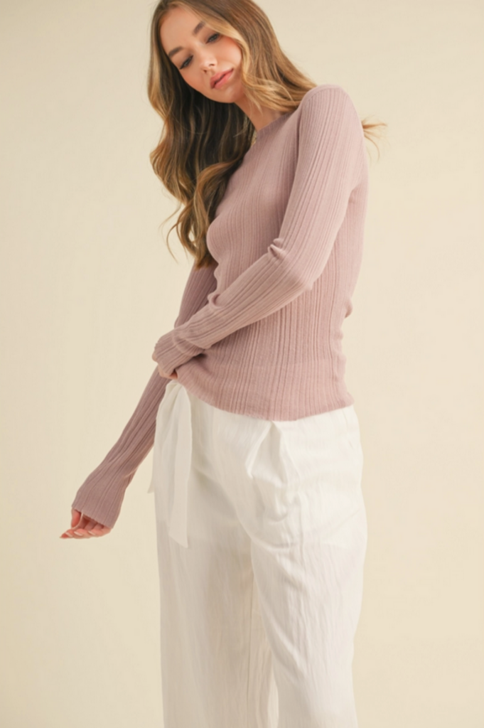Camellia Semi-Sheer Long Sleeve Top