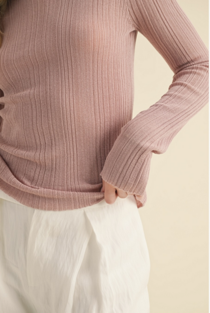 Camellia Semi-Sheer Long Sleeve Top