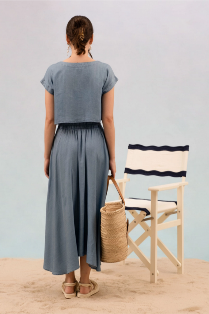 Blu Pepper Chambray Boat Neck Boxy Crop Top