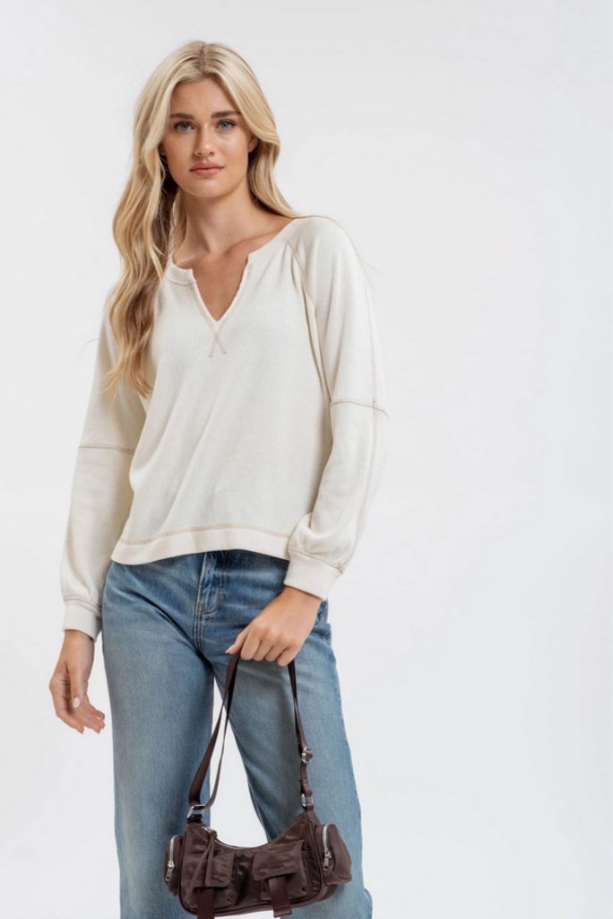 Blu Pepper Split Neck Raglan Knit Top