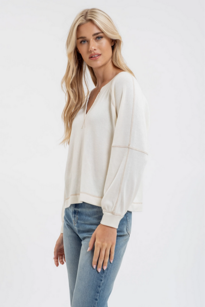 Blu Pepper Split Neck Raglan Knit Top