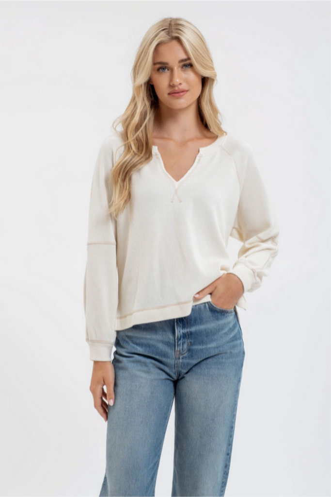 Blu Pepper Split Neck Raglan Knit Top