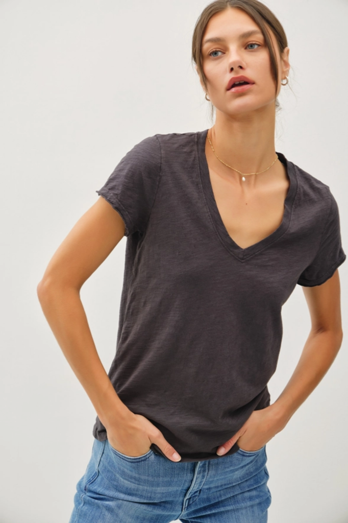 Be Cool Classic Raw Trim Sleeve V-Neck Tee