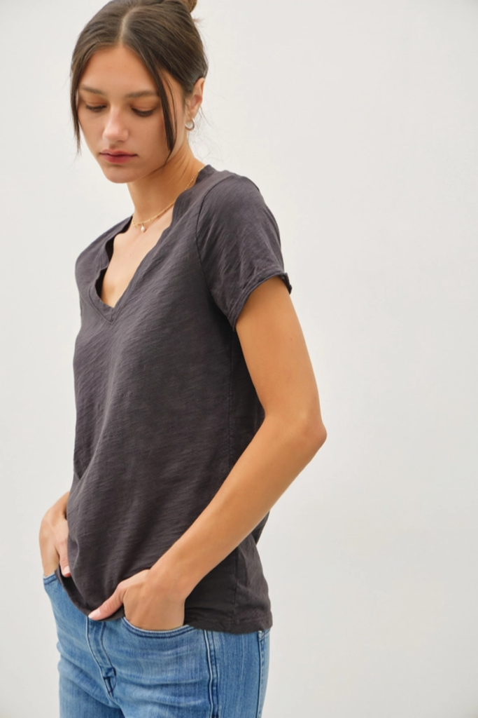 Be Cool Classic Raw Trim Sleeve V-Neck Tee