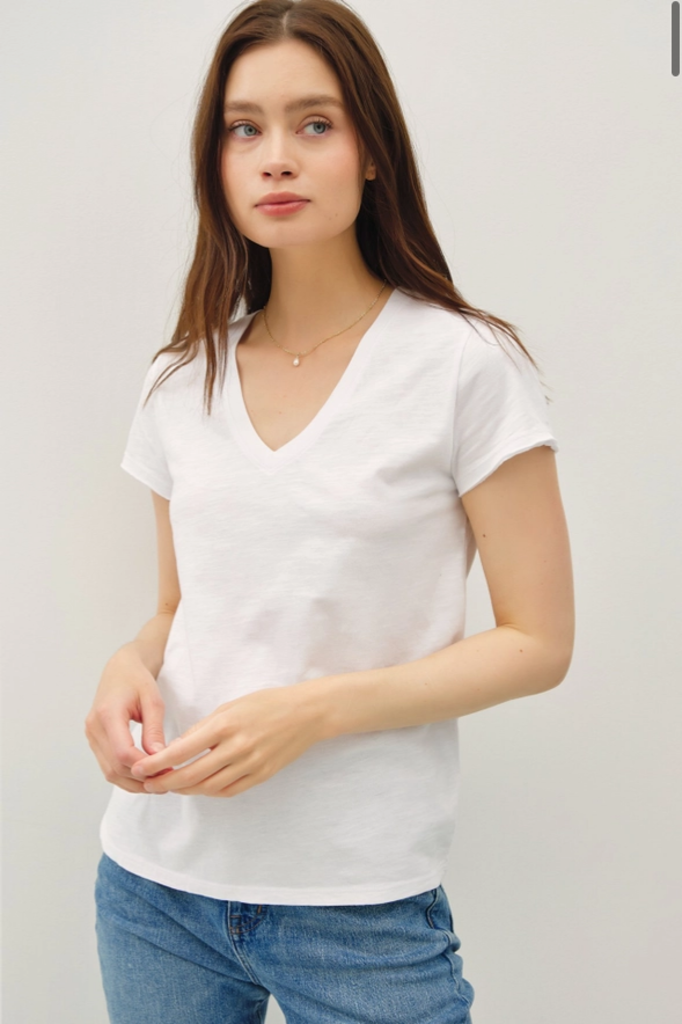 Be Cool Classic V-Neck Raw Trim Short Sleeve Tee