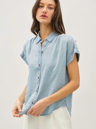 Be Cool Striped Tencel Button Up Top