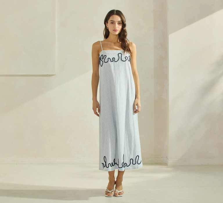 Able Striped Sun Dress with Contrast Trim Detail
