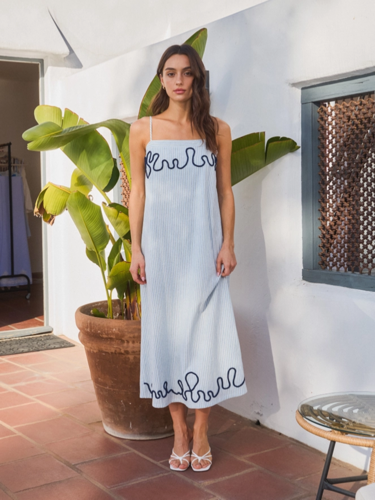 Able Striped Sun Dress with Contrast Trim Detail