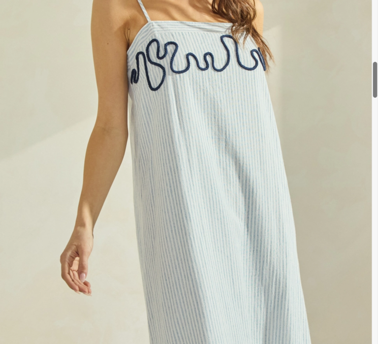 Able Striped Sun Dress with Contrast Trim Detail