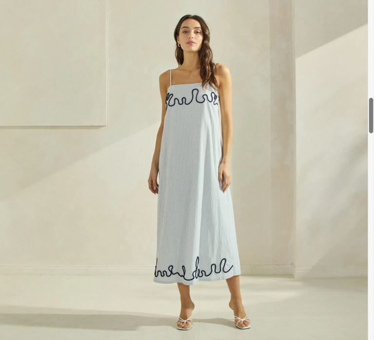 Able Striped Sun Dress with Contrast Trim Detail